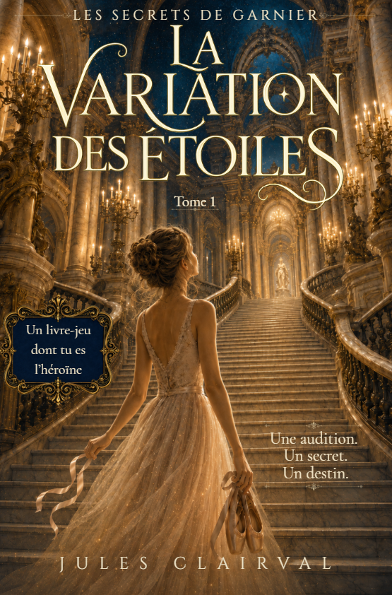 Couverture de La Variation des Étoiles Couverture du livre-jeu La Variation des Étoiles, premier tome des Secrets de Garnier, dans l’univers de l’Opéra Garnier.